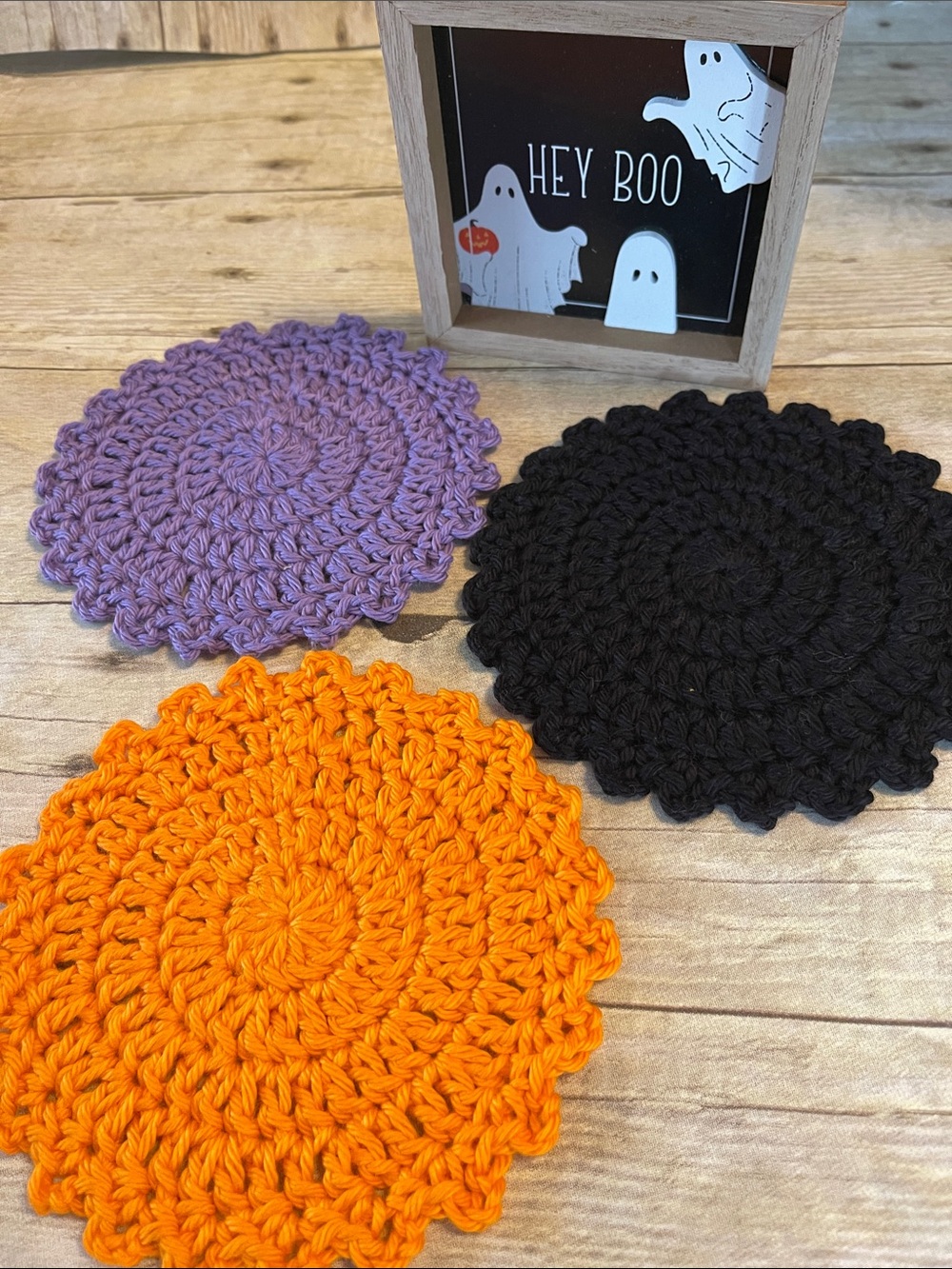 Bundle of 3 Cotton Halloween Colors Small Doilies/Coasters 5 1/2 Inches - Picture 1 of 4